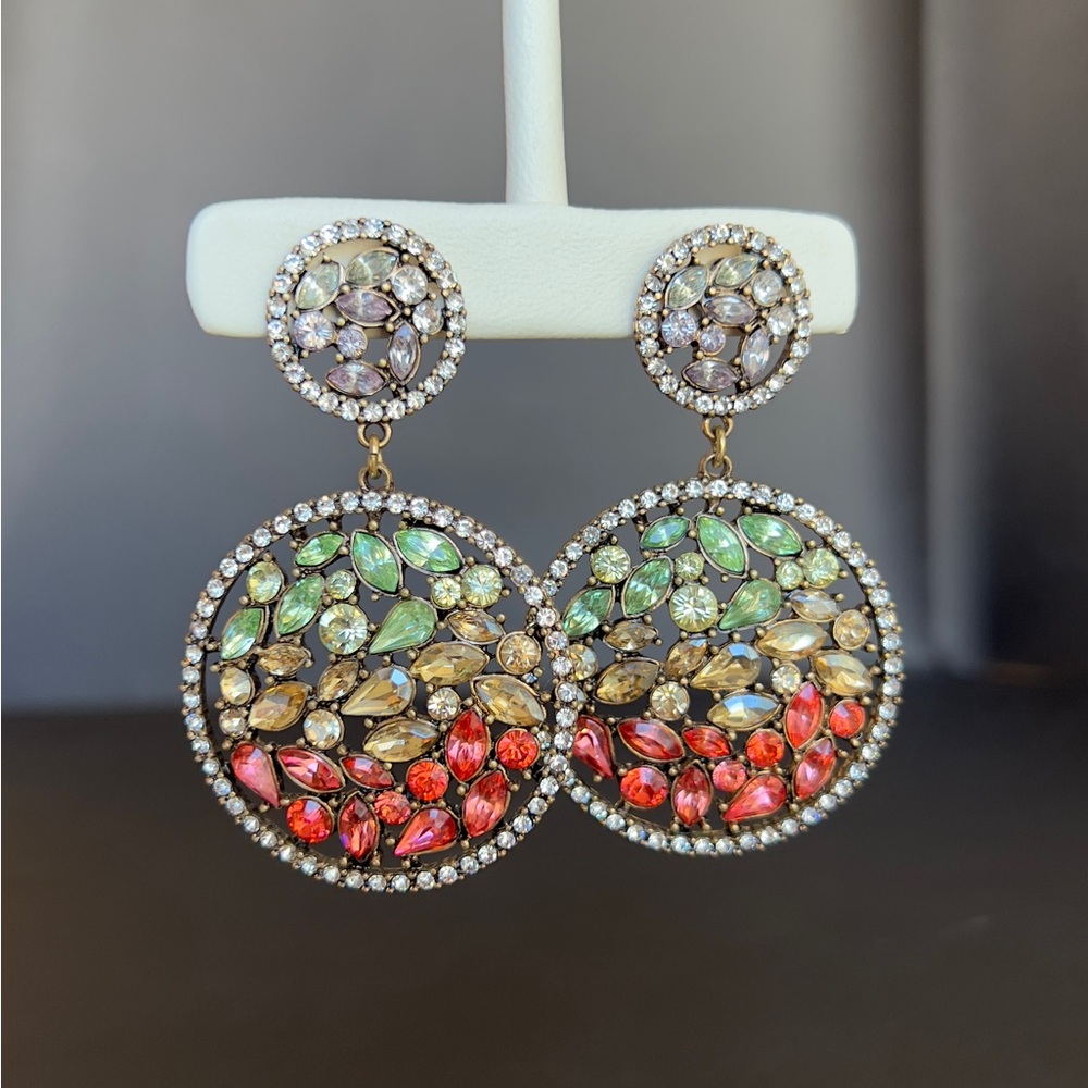 Statement crystal earrings, large disk earrings, multi colored earrings, gifts